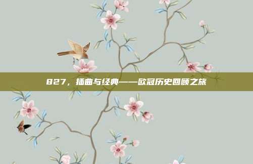 827，插曲与经典——欧冠历史回顾之旅